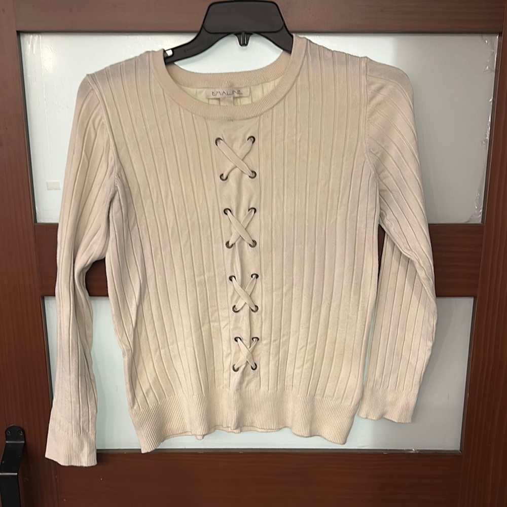 Cream Ribbed Tie Front Hoodie